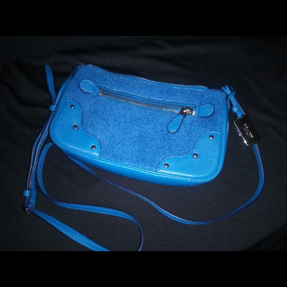 Coach small bag. Zip top with fur & leather. NWOT